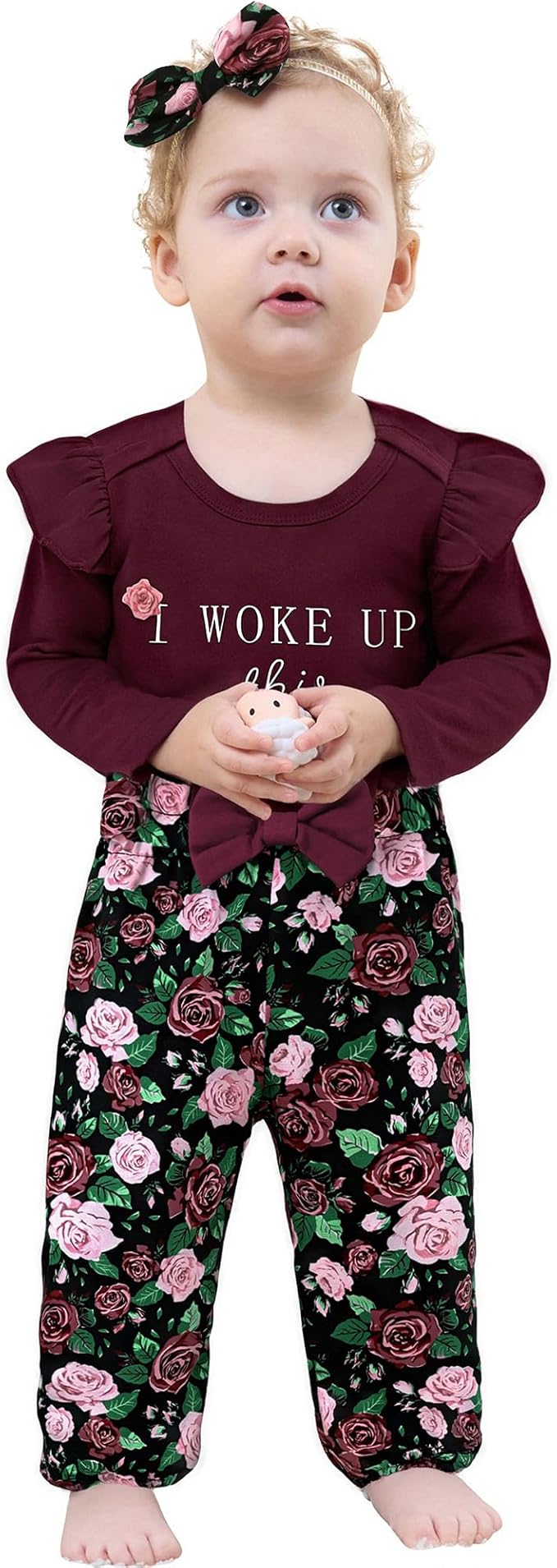 Baby Girl Clothes Newborn Infant Cotton Ruffle Romper+ Floral Pants + Headband Sets Fall Winter Outfits