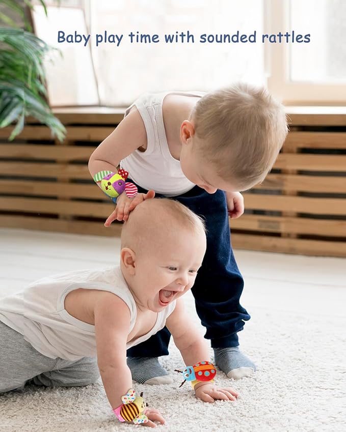 Baby Hanging Rattle, Wrist Rattles Foot Finder Rattle Sock, Hand and Feet Rattle Toy, Newborn Present Baby Shower Birthday Gift Set for0 3 6 9 12 24 to 36 Months Babies(12 E)