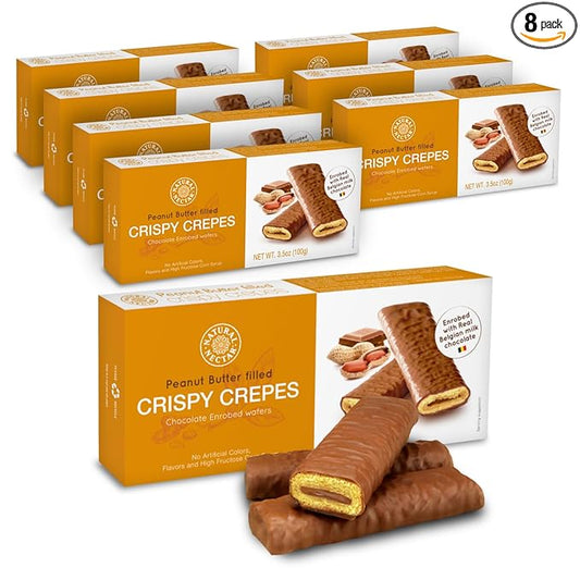 Natural Nectar Crispy Crepes Peanut Butter, Pack of 8 - Perfect with Coffee, Tea, or as a Snack | Gluten-Free, Non-GMO - 3.5 oz Each