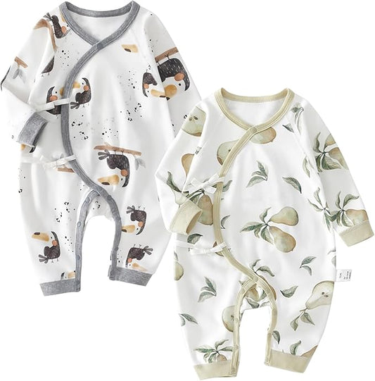 100% Organic Cotton Soft 0-6 Months 2-Piece Unisex Footless Newborn Baby Sleepers Pajamas Romper Boys Girls