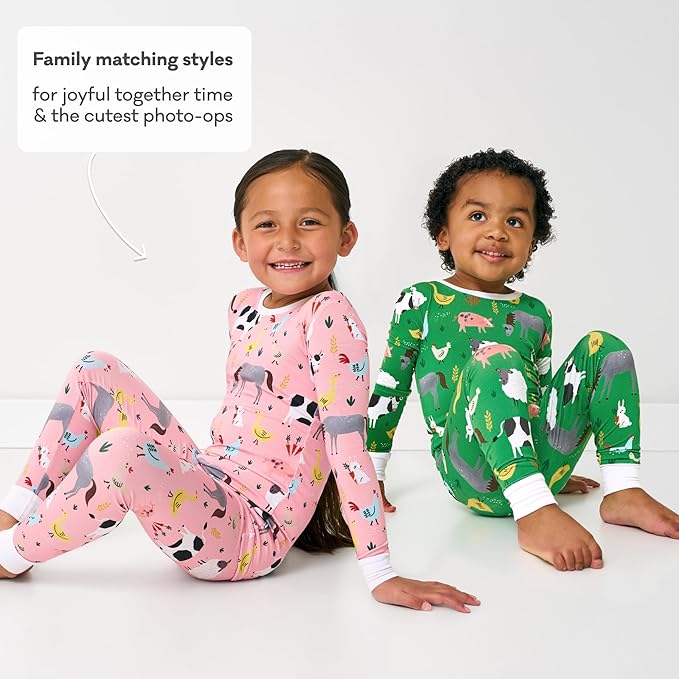 Little Sleepies Two-Piece Pajama Set for Boys & Girls, Soft Viscose from Bamboo Toddler Pajamas for Kids, Family Matching PJs