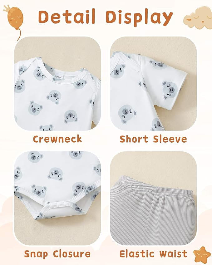 SUNNY PIGGY Baby Boy Clothes Newborn Infant Boys Outfits Romper Hat Pants 3PC Set 0-3 3-6 6-12 12-18 Month Clothing Gift