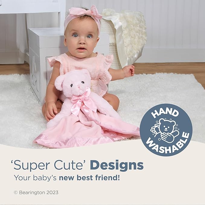 Bearington Baby Huggie Bear Snuggler, 15 Inch Pink Teddy Plush Stuffed Animal Security Blanket Lovey for Babies - Teddy Bear Blanket