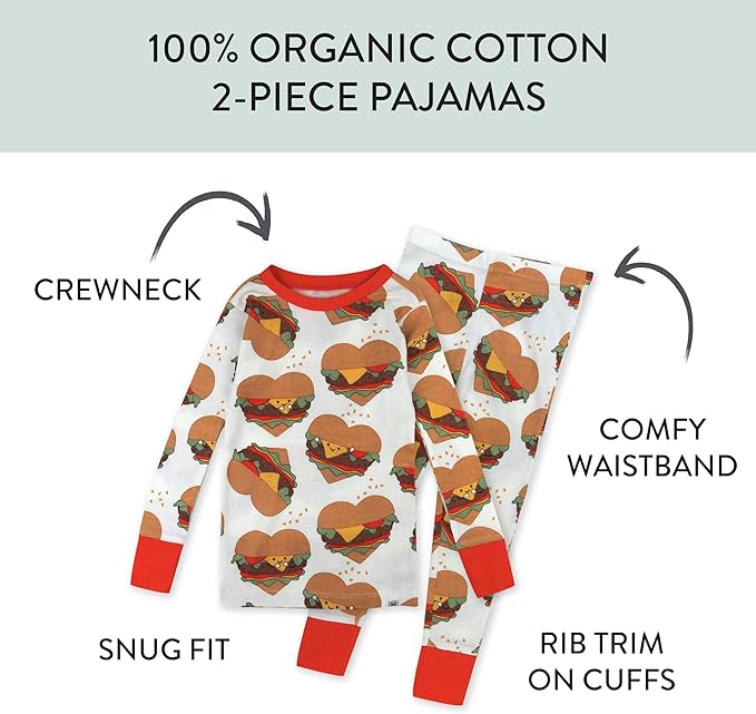 HonestBaby unisex-baby Celebration 2-piece Pajamas Sleepwear Pjs 100% Organic Cotton for Baby, Toddler, Kids