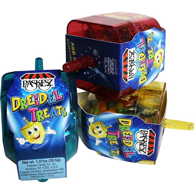 DOUzzle Hanukkah Candy Dreidels for Kids, Driedel Filled with Treats (Pack of 3) Hanukah Party Favors, Happy Chanuka Sweet Treat & Gifts - Kosher Parve