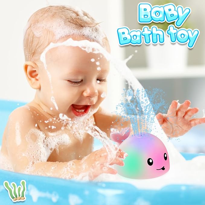 Baby Girl Bath Toys, Toddler Bath Toys for Kids Ages 1-3, Light Up Whale Bath Toy Sprinkler, Pool Water Table Infant Baby Toy 6-12-18 Months Bathtub Fountain Toy Girls 1st Birthday 1 2 3 Gifts