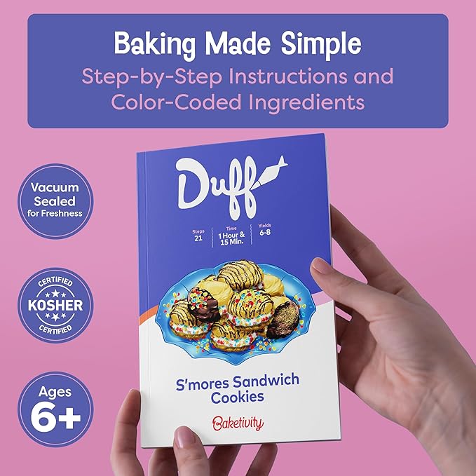 Baketivity x Duff Goldman S’mores Sandwich Cookies Kit Kids Baking Set Cooking Kits for Kids with Premeasured Ingredients, Decorating Supplies, STEM Activities - Baking Sets for Girls, Boys Ages 6-12