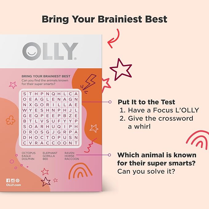 OLLY Focus Buddies L’OLLY Pops, Cognizin, Vitamins B6 and B12, Omega-3 ALA, Supports Focused Attention and Healthy Brain Function,* Kids 4+ Dietary Supplement, Watermelon Strawberry Flavored, 25 Count