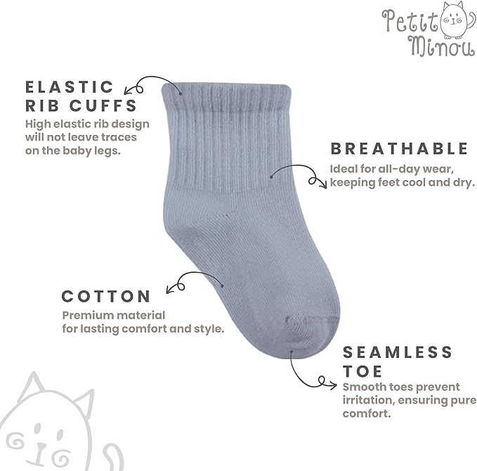 Bella Seamless-Toe Turkish Cotton Ribbed Crew Socks - Stylish and Cozy 6-Pack Baby & Toddler Socks