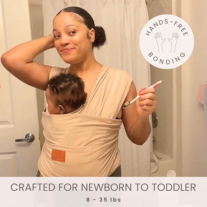 Baby Wrap Carrier - Premium Cotton Baby Carrier Wrap for Newborn to Toddler- Infant Carrier- Baby Holder One Size Fits All with Front Pocket(Beige) by Max&so