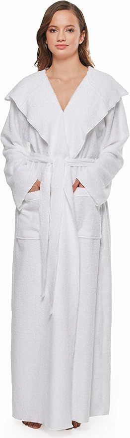 Arus Women's Princess Robe Ankle Long Hooded Lightweight Turkish Cotton Bathrobe