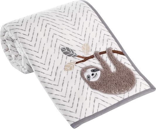 Lambs & Ivy Baby Jungle Gray/White Faux Shearling Sloth Baby Blanket
