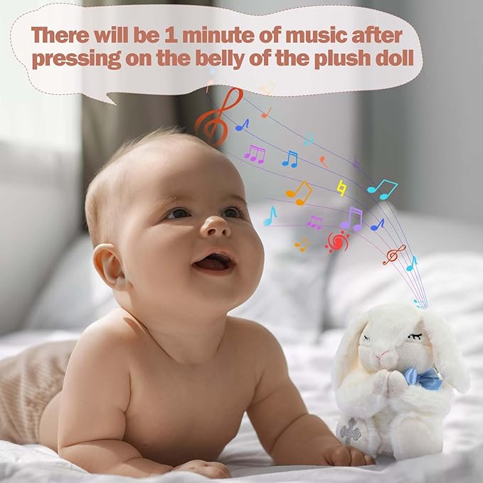 Baptism Gifts for Baby Boys Includes 7'' Plush Praying Musical Bunny and Let's Pray Book, Christening, Dedication and Baptism Gift Set for Boys in Keepsake Box