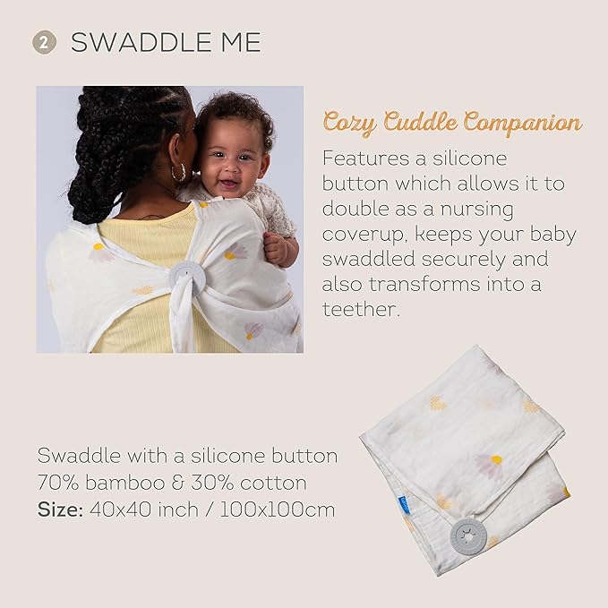 Taf Toys Baby Shower Gifts - Cotton Bamboo Swaddle, Take Along Musical Mobile, Bear snugle Toy & Silicon Teether Ring, Baby Gift Set, New Welcome Baby Gift, Newborn Baby Boy & Girl Gifts