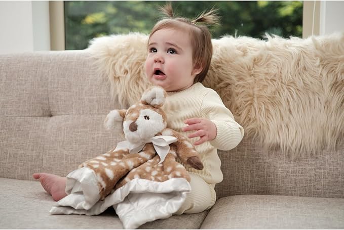Bearington Collection Baby Lil’ Willow Snuggler - 15-Inch Woodland Fawn Plush Lovey, Security & Stuffed Animal Blanket for Babies
