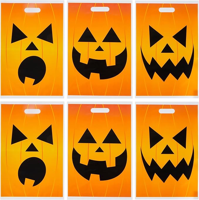 JOYIN 72 Pcs Halloween Goodie Bag, Pumpkin Plastic Candy Bags for Kids trick or treating, Halloween Jack o' Lantern Trick or Treat Bags for Snacks Party Favors, Treats Party Supplies
