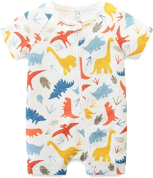 Baby Boy Girl Romper Short Sleeve 100% Cotton Bodysuit Outfits 2 Way Zipper Jumpsuit