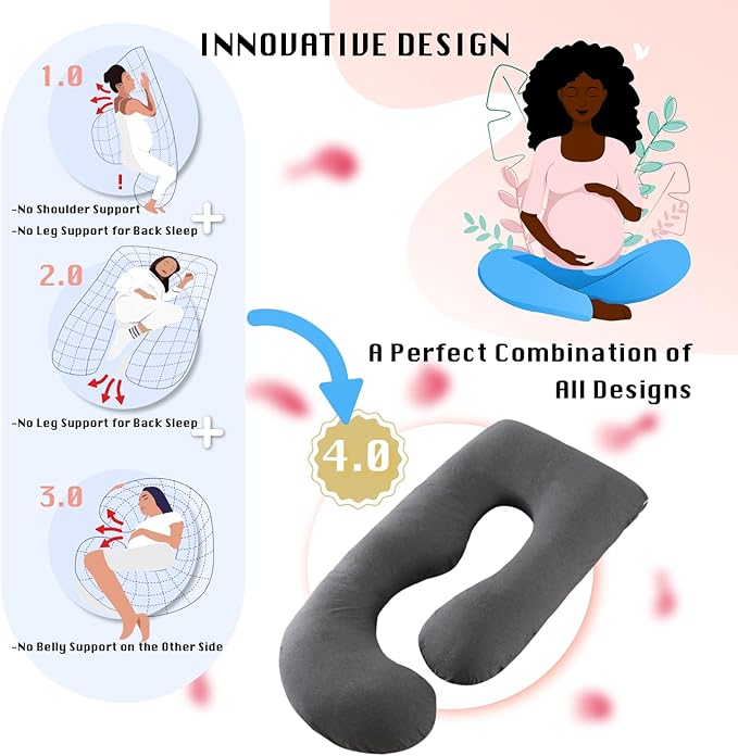 Pregnancy Pillow, Full Body Maternity Pillow 57 inch, with Removable Washable Cover - Sleep Support for Legs, Back, Neck, Shoulder, HIPS, Belly for Pregnent Women, Velvet Cover(Dark Grey)