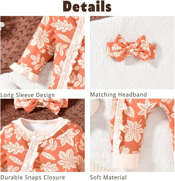 Aalizzwell Baby Girls Romper Outfit Fall Winter Clothes with Accessories