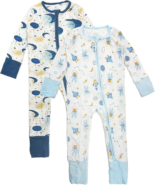 OPAWO Viscose from Bamboo Baby Pajamas Girl 2pack Mittens Cuff 2 Way Zipper Soft Footless Sleeper Baby Boy One-Piece Romper