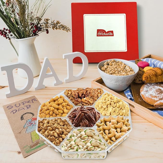 Nuts gift Basket - Delicious Mixed Cravings Gourmet Collection, Features 7 Sectional Platter with Freshly Roasted Nuts.