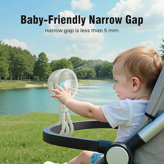 Small Battery Operated Clip-on Versatile Fan with Flexible Tripod, 5000 mAh Portable Stroller Fan, Rechargeable Desk Fans, 4 Speeds, Max 26 hours, USB Powered,360°Rotation, for Car, Camping Outage