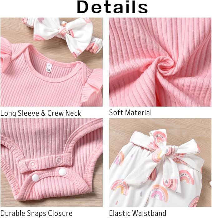 Aalizzwell Preemie Newborn Infant Baby Girls Clothes Ribbed Romper Bodysuit Pants Set Fall Winter Outfits