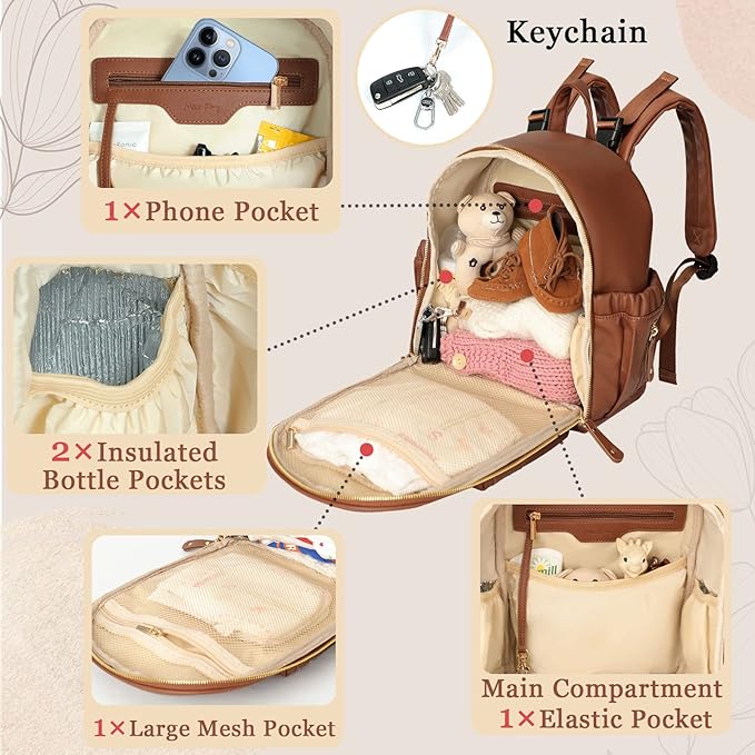 miss fong Small Diaper Bag Mini Diaper Bag Backpack Mini Backpack with 11 Pockets Baby Diaper Bag with Hand Sanitizer Holder, 2 Insulated Pockets