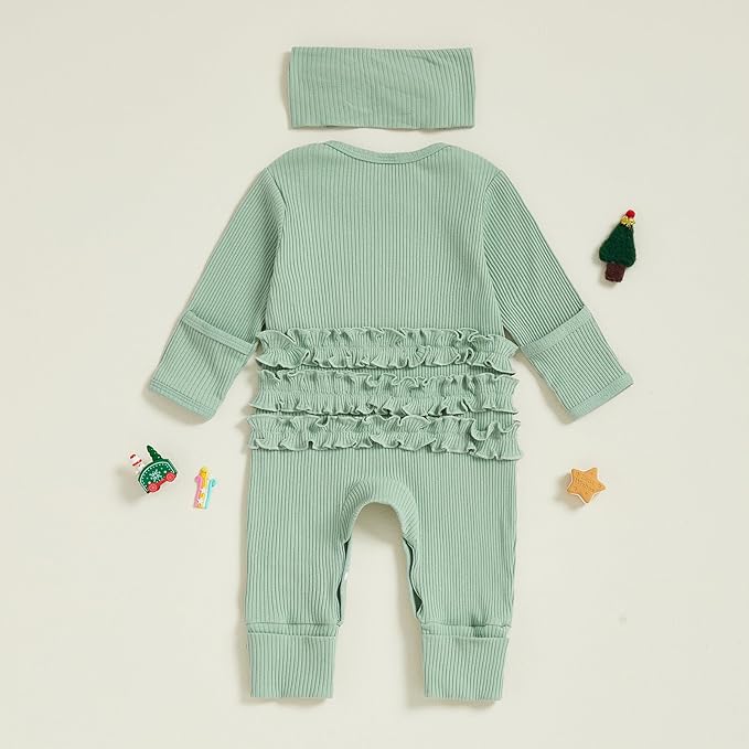 Newborn Baby Girls Rompers Knit Round Neck Long Sleeve Infant Fall Jumpsuits with Headband Coming Home Outfit