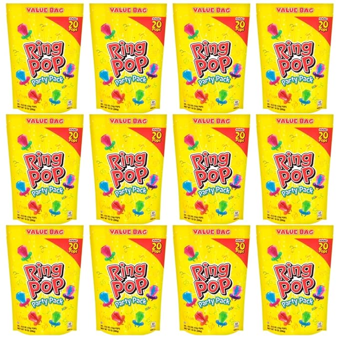 Ring Pop Individually Wrapped Bulk Lollipop- Variety Party Pack, 20 Lollipops per Bag (Case of 12 Bags)
