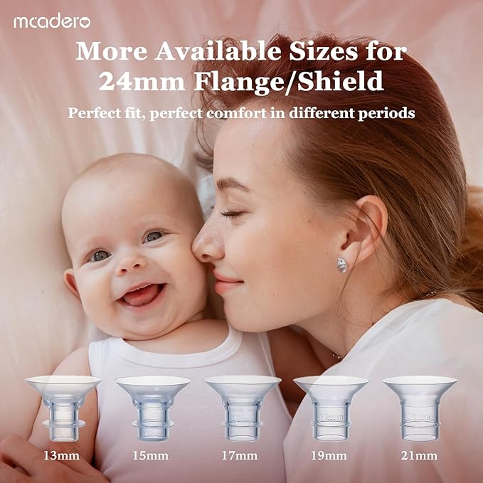 Flange Insert 10PCS 13/15/17/19/21mm for 24mm Flanges/Shields of Most Breast Pumps,Essential Flange Sizing Kit for Breast Pump Replacement Accessories with Nipple Ruler, Cleaning Brush