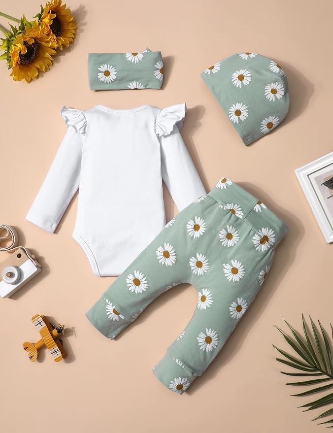 Infant Newborn Baby Girl Clothes Baby Girl Outfits For All Seasons Long Sleeve Snap Romper Pant Sets With Headband