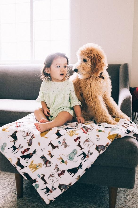 Little Unicorn Premium Quilted Throw | Super Soft, Multi-Layered Muslin XL Blanket| Great for Kids & Families (Woof)