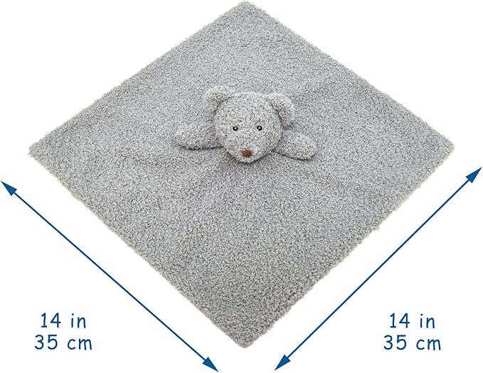 Baby Gray Teddy Bear Soft Stuffed Animal Security Blanket, Plush Bear Character Lovey Blanket, Baby Shower/Nursery Gift, Newborn Infant Toddler Snuggle Blankie for Boys Girls, 14 Inches