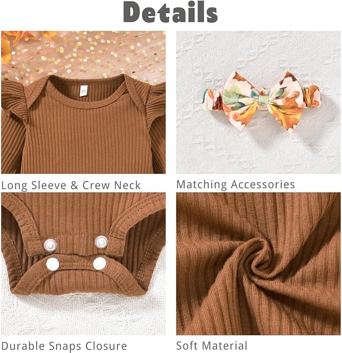 Aalizzwell Preemie Newborn Infant Baby Girls Clothes Ribbed Romper Bodysuit Pants Set Fall Winter Outfits