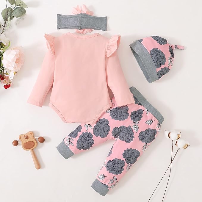 Renotemy Newborn Baby Girl Clothes Outfits Infant Romper Ruffle Floral Pants Cute Toddler Baby Girl Clothes Set