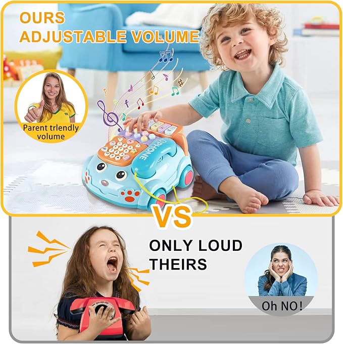 Baby Phone Toy,Baby Toy Phone Cartoon Baby Piano Music Light Toy Children Pretend PhoneToy Gift Game Boy Girl Early Education Gift Blue (18 M+)