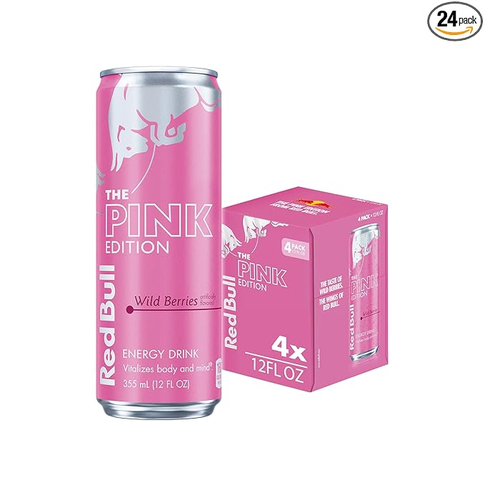 Red Bull Pink Edition Energy Drink, Wild Berries, 12 fl. oz., Pack of 4 cans, with 80mg Caffeine, Taurine & B Vitamins