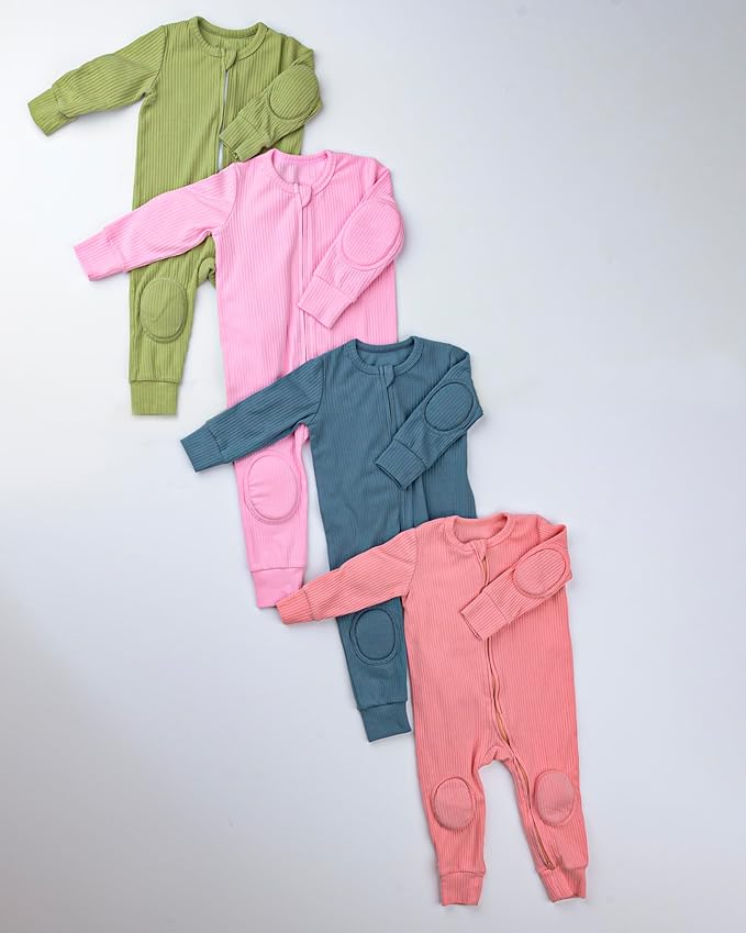 Premium Baby Romper Onesie - 100% Cotton, Double Zipper, Knee & Elbow Pads Extra Safety with Peace of Mind