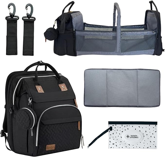 Baby Diaper Bag Backpack with Changing Station, Large Capacity, USB Port, Pacifier Case, Mosquito Net & Wipes Bag Stylish Travel Bag for Boys, Girls, Moms & Dads, Shower Gift