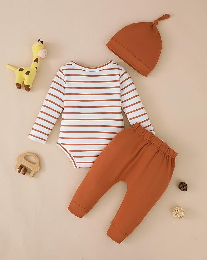 SUNNY PIGGY Baby Boy Clothes Newborn Infant Boys Outfits Romper Hat Pants 3PC Set 0-3 3-6 6-12 12-18 Month Clothing Gift