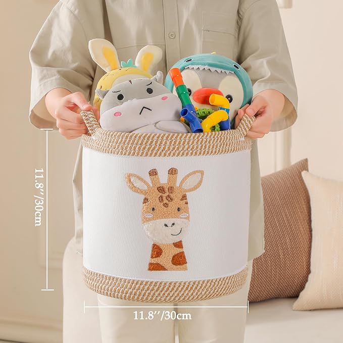 Toy Basket for Baby Laundry Hamper Blanket Baskets Cute Giraffe Nursery Hampers Toy Storage Basket, Woven Cotton Rope Nursery Organization Bins For Girls Boys Kids Newborn Gifts Baskets