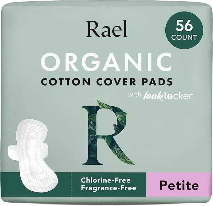 Rael Pads for Women, Organic Cotton Cover - Period Pad with Wings, Feminine Care, Sanitary Napkins, Light Absorbency, Unscented, Ultra Thin (Petite, 56 Count)
