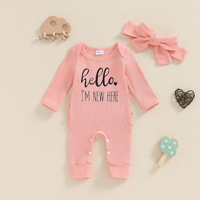 Newborn Girl Clothes Baby Girl Coming Home Outfit Zipper One-piece Outfits Ruffle Footie Bodysuit Jumpsuit Headband