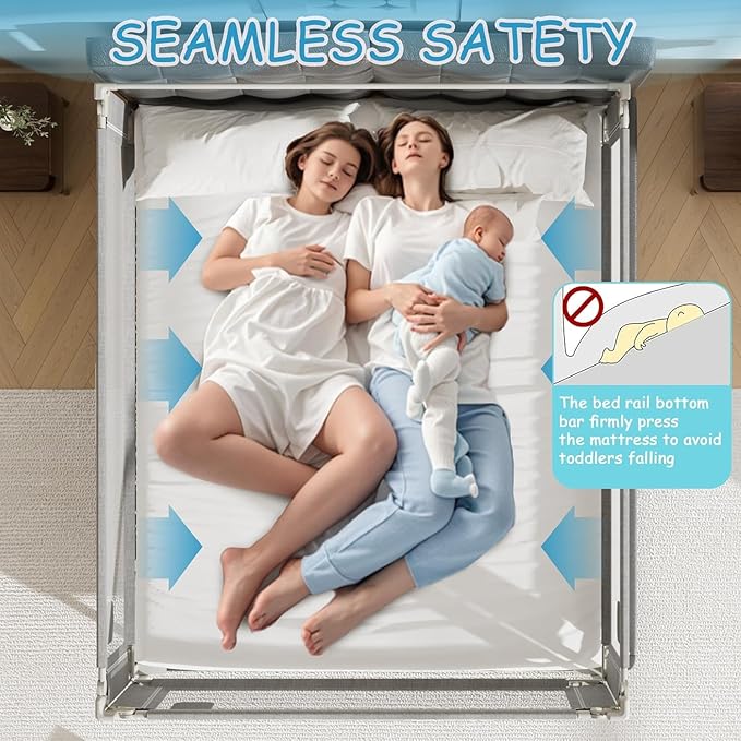 3-Pack Bed Rails for Toddlers with Headboard Rod - Height Adjustable Baby Bed Rail Guard Specially Designed for Twin Size (74.8 x 74.8 x 39 Inch)