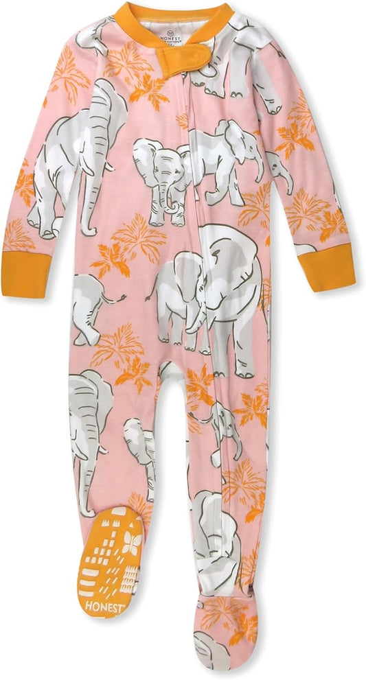 HonestBaby Non-Slip Footed Pajamas One-Piece Sleeper Zip-Front Pjs 100% Organic Cotton for Baby Girls