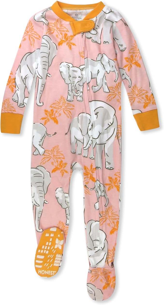 HonestBaby Non-Slip Footed Pajamas One-Piece Sleeper Zip-Front Pjs 100% Organic Cotton for Baby Girls