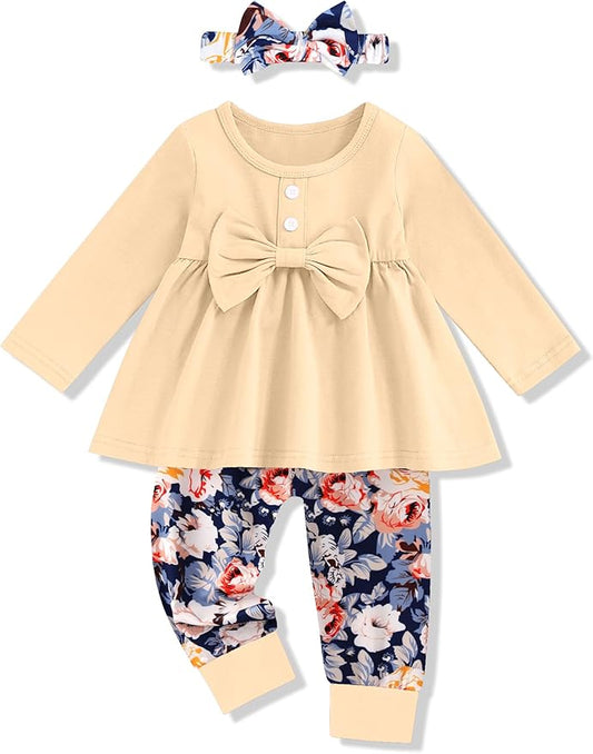 oklady Toddler Baby Girl Clothes Solid Color Ruffle Tops Floral Pants with Headband Fall Winter Cute Girl Outfits