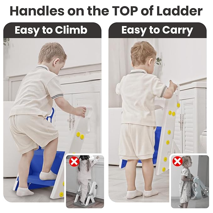 Primlect Space-Saving Potty Training Seat with Ladder, Adjustable Step and Toilet Seat Height, Top Handles for Easy Climbing, Easy to Carry, Portable Toddler Toilet Trainer for Small Bathrooms