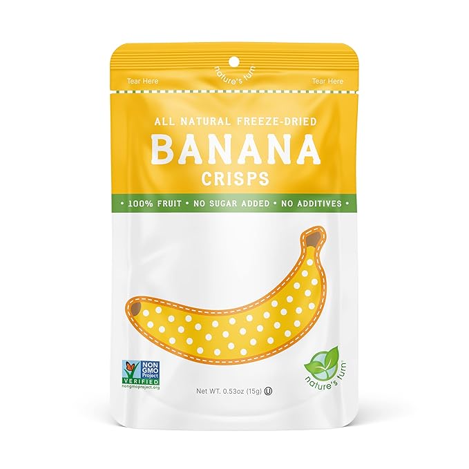 Nature’s Turn Freeze-Dried Banana Crisps – Healthy, Gluten-Free, Crispy & Delicious, Plant-Based Snack, Ideal for Cereal, Smoothies, School Lunches, & On-the-Go, Pack of 6 (0.53 oz Each)